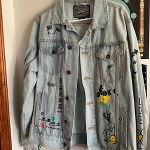 Graphic patch-work denim jacket